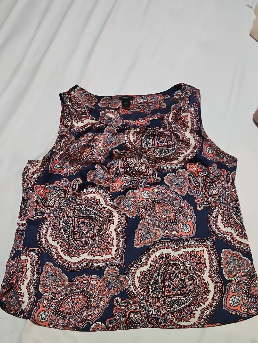 Ann Taylor Navy Paisley Silk Shell Top